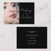 Elegantes Schwarz-weißes Script-Foto Makeup Visitenkarte (Vorne/Hinten)