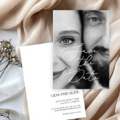 Elegantes Schwarz-weißes Script-Foto Save the Date