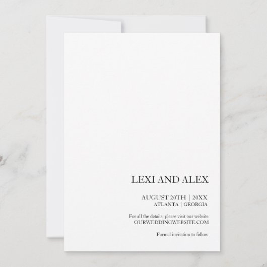 Elegantes Schwarz-weißes Script-Foto Save the Date (Rückseite)