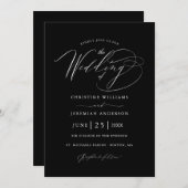 Elegantes Schwarz-weißes Script Minimalistisch Wed Einladung (Vorne/Hinten)