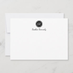 Elegantes Schwarz-weißes Script Monogram Beruflich Mitteilungskarte