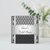Elegantes Schwarz-weißes Silver Damask Brautparty Einladung (Stehend Vorderseite)