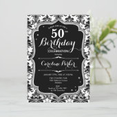 Elegantes Schwarz-weißes Silver Foto 50. Geburtsta Einladung (Stehend Vorderseite)