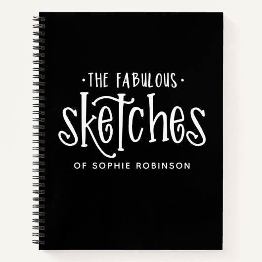 Elegantes Schwarz-weißes Sketchbook Notizblock (Vorderseite)