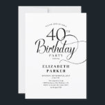 Elegantes Schwarz-weißes Skript 40. Geburtstag Einladung<br><div class="desc">Elegante,  einfache Schwarz-weiße Party Einladung zum 40. Geburtstag. Elegantes Design mit typografischem Script-Schriftart. Die trendige Einladungskarte eignet sich perfekt für ein stilvolles Feiern. Kann für jedes Alter angepasst werden. Gedruckte Zazzle-Einladungen oder Sofortdownload digitaler Druckvorlage.</div>