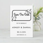 Elegantes Schwarz-weißes Skript Hochzeit Speichern Einladung (Stehend Vorderseite)