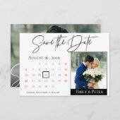 Elegantes Schwarz-weißes Skriptkalender Hochzeiten Save The Date (Vorne/Hinten)