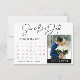 Elegantes Schwarz-weißes Skriptkalender Hochzeiten Save The Date