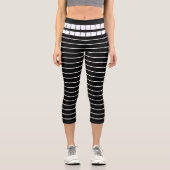Elegantes Schwarz-weißes Streifenmuster Capri Leggings (Vorderseite)