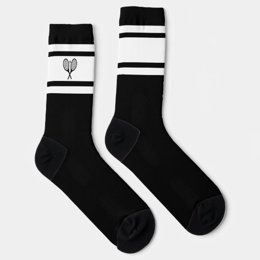 Elegantes Schwarz-weißes Strip Tennis Racket Sport Socken (Rechts)