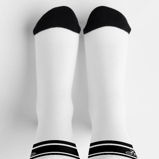 Elegantes Schwarz-weißes Strip Tennis Racket Sport Socken (Oben)