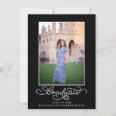Elegantes Schwarz-weißes Typografy Abschluss Foto Ankündigung (Vorderseite)