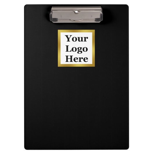 Elegantes Schwarz-weißes und goldenes Logo hier Klemmbrett (Vorderseite)