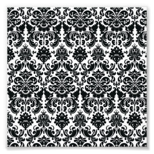 Elegantes, Schwarz-weißes Vintages Damask-Muster Fotodruck