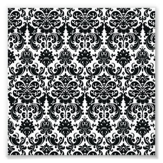 Elegantes, Schwarz-weißes Vintages Damask-Muster Fotodruck (Vorne)