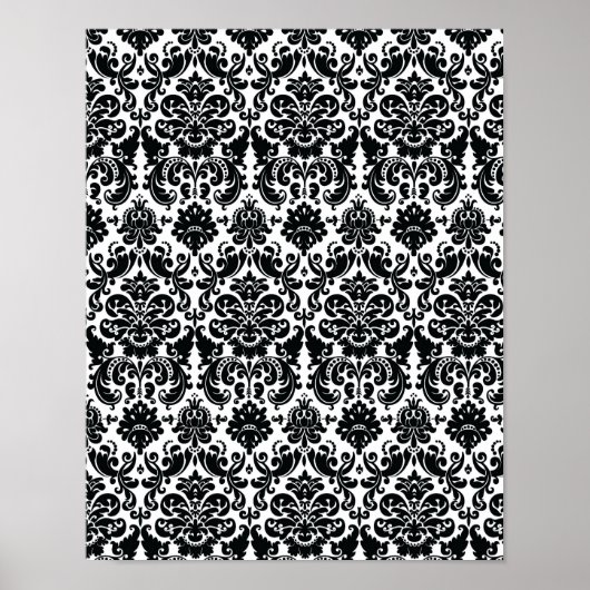 Elegantes, Schwarz-weißes Vintages Damask-Muster Poster (Vorne)
