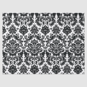 Elegantes Schwarz-weißes Vintages Damast-Muster Seidenpapier
