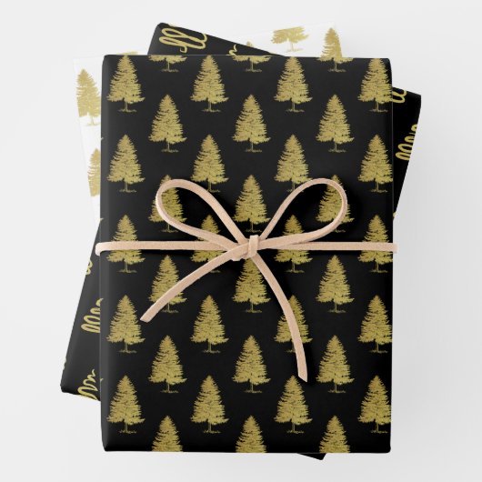 Elegantes Schwarz-weißes Weihnachtsbaumgeschenk Geschenkpapier Set (Beispiel)