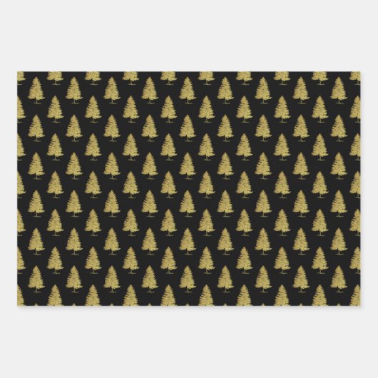 Elegantes Schwarz-weißes Weihnachtsbaumgeschenk Geschenkpapier Set (Vorderseite)