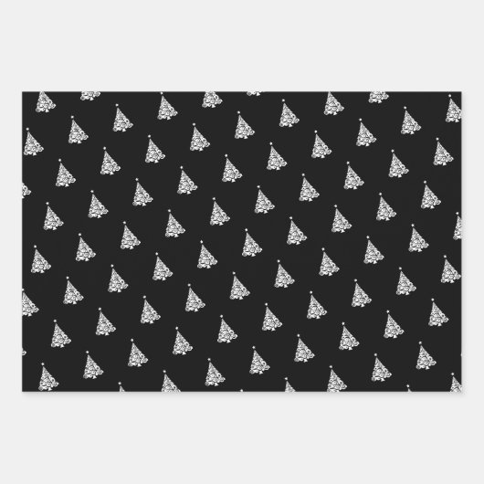 Elegantes Schwarz-weißes Weihnachtsbaumgeschenk Geschenkpapier Set (Vorderseite 2)