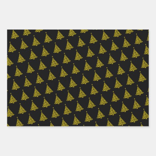 Elegantes Schwarz-weißes Weihnachtsbaumgeschenk Geschenkpapier Set (Vorderseite)