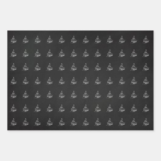 Elegantes Schwarz-weißes Weihnachtsbaumgeschenk Geschenkpapier Set (Vorderseite)