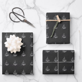Elegantes Schwarz-weißes Weihnachtsbaumgeschenk Geschenkpapier Set