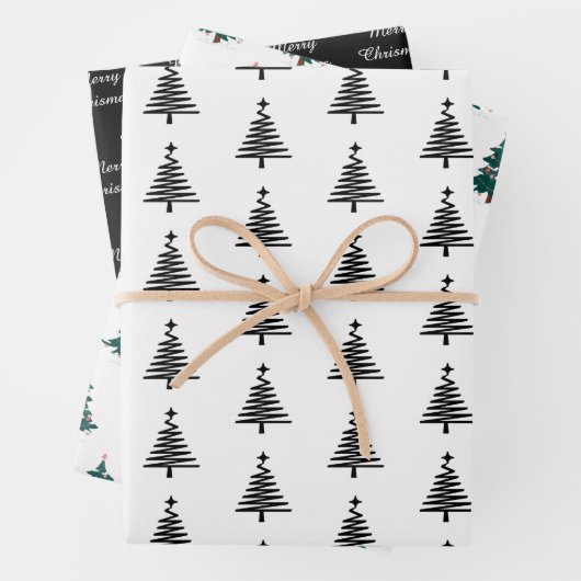 Elegantes Schwarz-weißes Weihnachtsbaumgeschenk Wr Geschenkpapier Set (Beispiel)