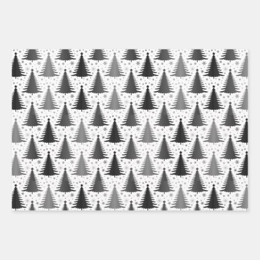 Elegantes Schwarz-weißes Weihnachtsbaummuster Geschenkpapier Set (Vorderseite 3)