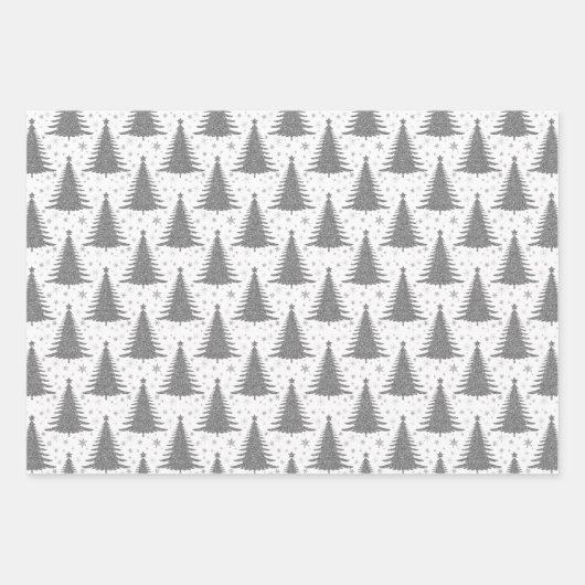 Elegantes Schwarz-weißes Weihnachtsbaummuster Geschenkpapier Set (Vorderseite 2)