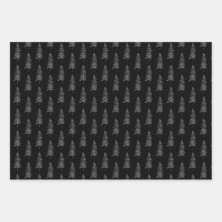 Elegantes Schwarz-weißes Weihnachtsbaummuster Geschenkpapier Set