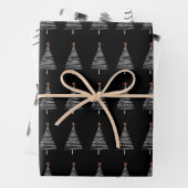 Elegantes Schwarz-weißes Weihnachtsbaummuster Geschenkpapier Set (Beispiel)