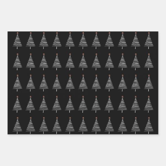 Elegantes Schwarz-weißes Weihnachtsbaummuster Geschenkpapier Set (Vorderseite)