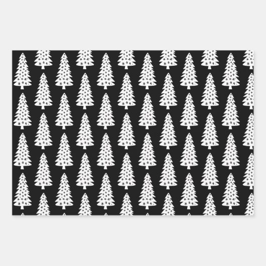 Elegantes Schwarz-weißes Weihnachtsbaummuster Geschenkpapier Set (Vorderseite 3)