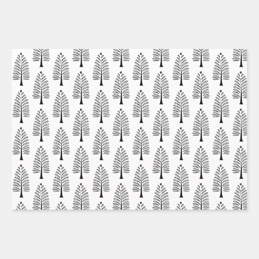 Elegantes Schwarz-weißes Weihnachtsbaummuster Geschenkpapier Set (Vorderseite 2)