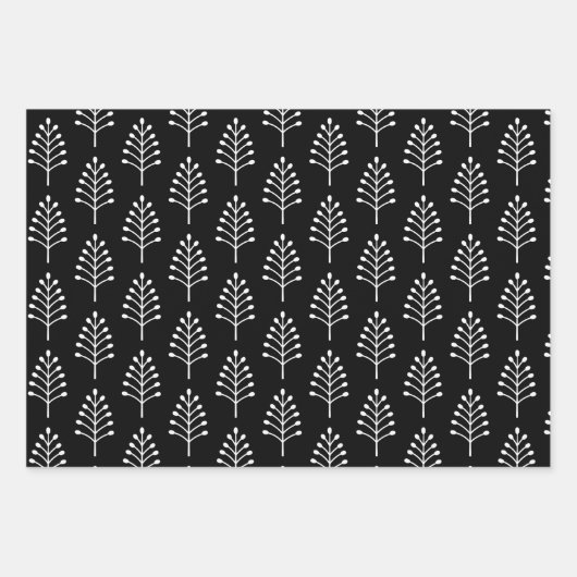 Elegantes Schwarz-weißes Weihnachtsbaummuster Geschenkpapier Set (Vorderseite)