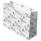 Elegantes Schwarz-weißes Weihnachtsbaummuster Große Geschenktüte (Vorderseite Schrägansicht)