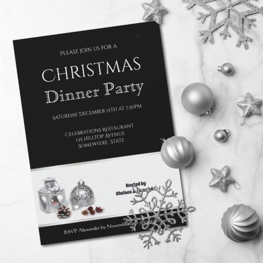 Elegantes Schwarz-weißes Weihnachtsessen Party Einladung
