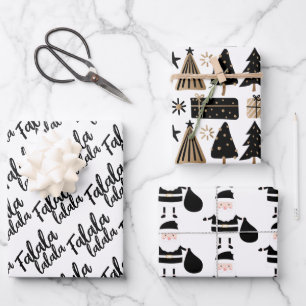 Elegantes Schwarz-weißes Weihnachtsgeschenk Geschenkpapier Set
