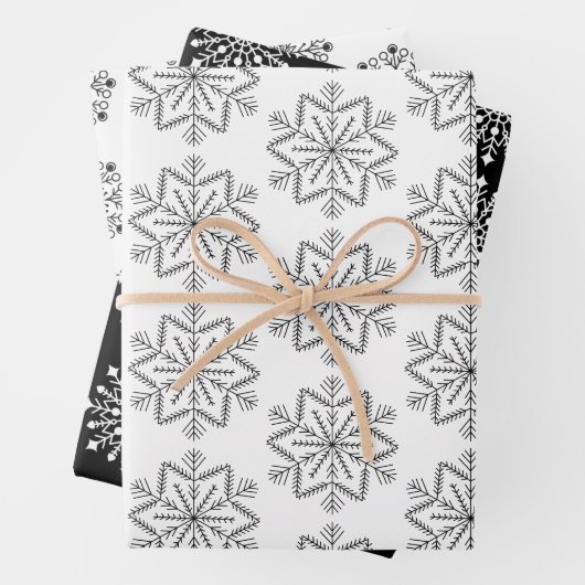 Elegantes Schwarz-weißes Weihnachtsgeschenk-Muster Geschenkpapier Set (Beispiel)