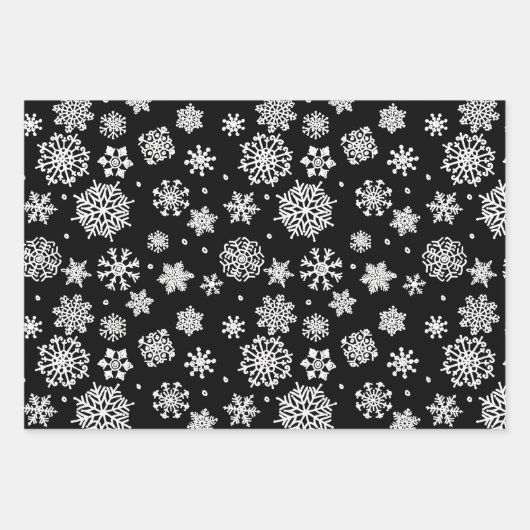 Elegantes Schwarz-weißes Weihnachtsmuster Trio-Ges Geschenkpapier Set (Vorderseite 3)