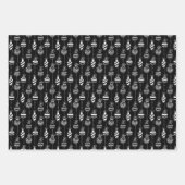 Elegantes Schwarz-weißes Weihnachtsmuster Trio-Ges Geschenkpapier Set (Vorderseite)