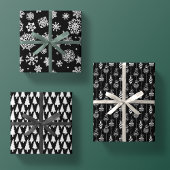 Elegantes Schwarz-weißes Weihnachtsmuster Trio-Ges Geschenkpapier Set