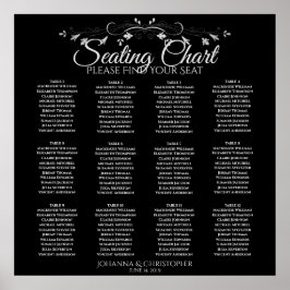 Elegantes Schwarzes 12 Tisch Hochzeitsdiagramm Poster