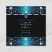 Elegantes Schwarzes Aquamarines Blaues Verziertes Quadratische Visitenkarte (Rückseite)