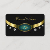 Elegantes Schwarzes Aquamarines Gold mit Monogram  Visitenkarte (Vorderseite)