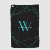 Elegantes Schwarzes Aquamarines Monogramm Namenssc Golfhandtuch (Vorderseite)