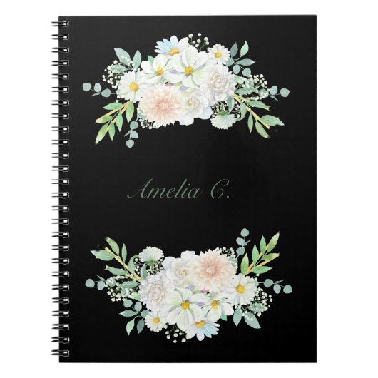Elegantes schwarzes Aquarell-Notebook Notizblock (Vorderseite)