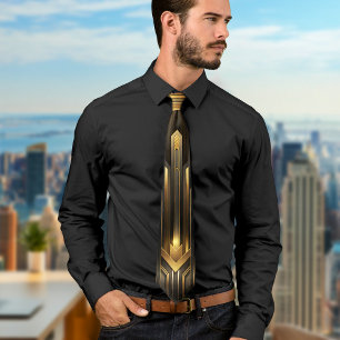 Elegantes Schwarzes Art Deco Geometrisches Muster  Krawatte