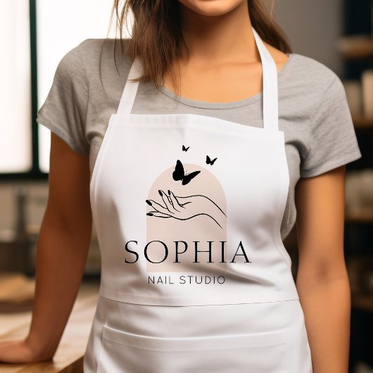 Elegantes Schwarzes & Beige Nagelstudio Schürze